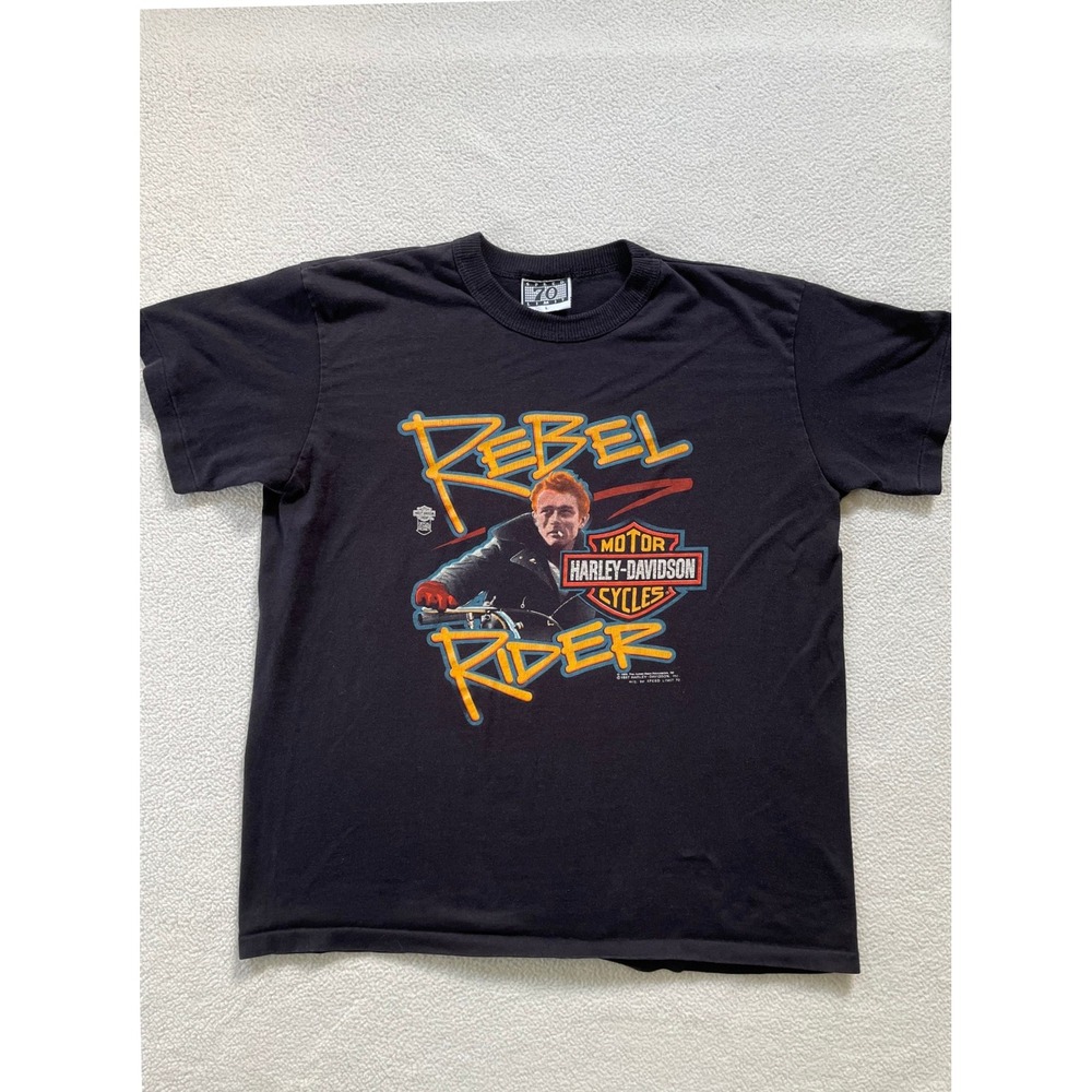 Vintage Harley-Davidson Mens Large T-Shirt Black 1987 James Dean Rebel Rider